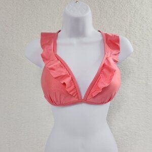 Bikini Top Swimsuit Bathing Suit Top Only Pink Ruffle Size Large Women's